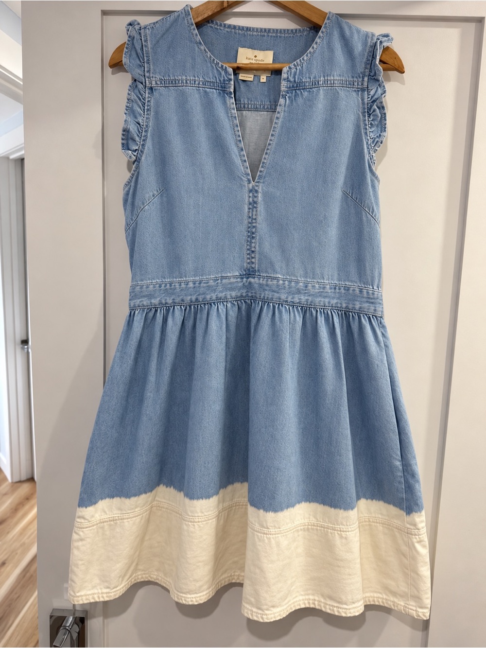 kate spade new york Dip-Dyed Denim Ruffle-Trim Dress Blue & White Size 8